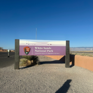 white sands national park sign at the entrance